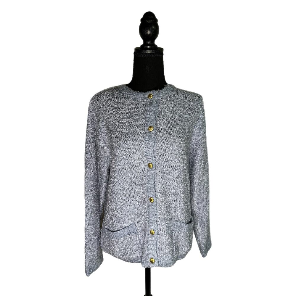 C22 Alfred Dunner Light Blue Button Up Sweater, Small, NWT